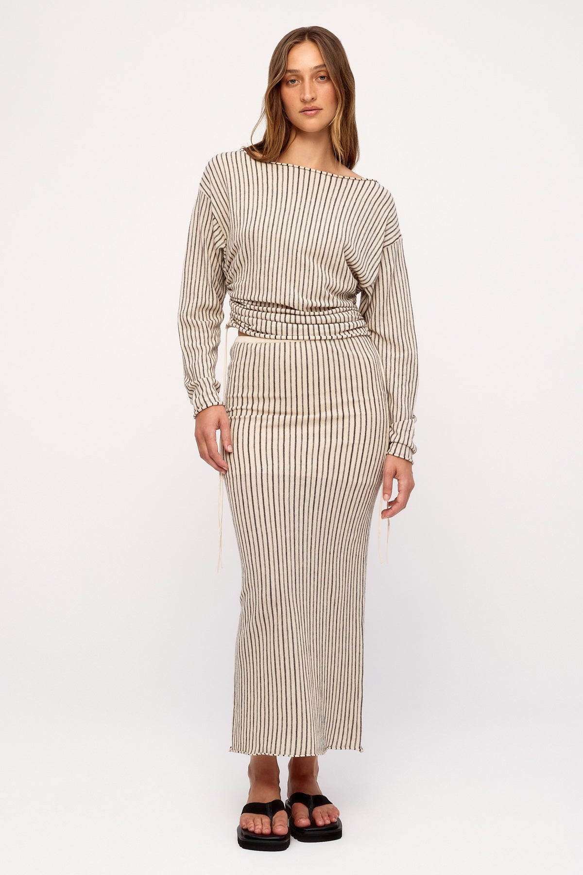 Semi Sheer Knit Skirt - Natural Pin Stripe
