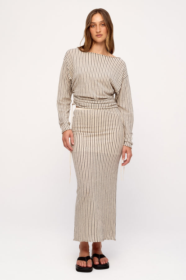 Semi Sheer Knit Skirt - Natural Pin Stripe