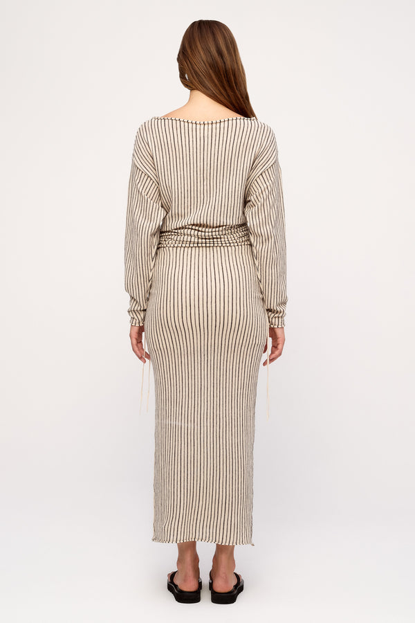 Semi Sheer Knit Skirt - Natural Pin Stripe