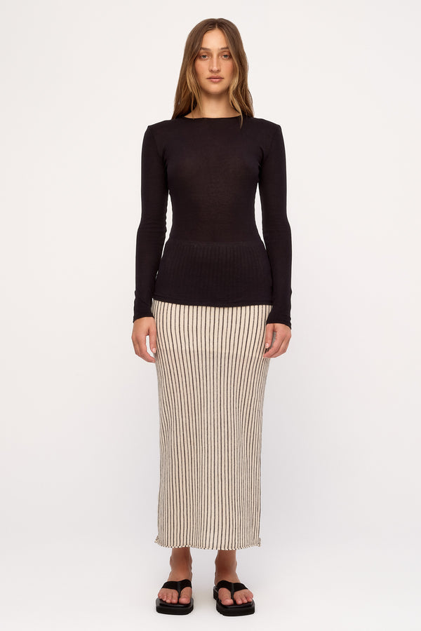 Semi Sheer Knit Skirt - Natural Pin Stripe