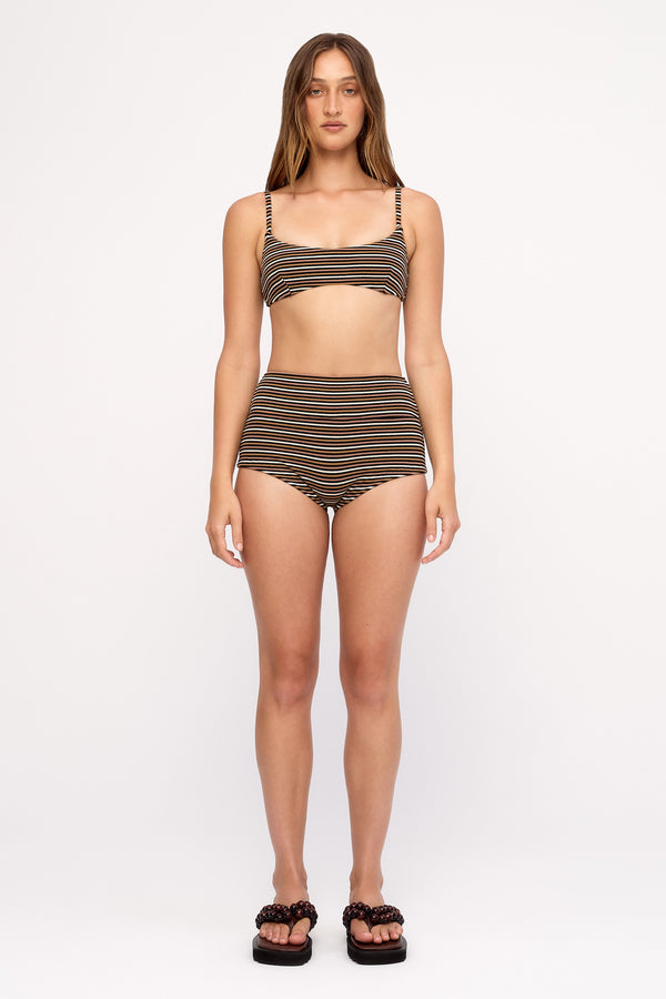 Towelling Bralette - Tan Stripe