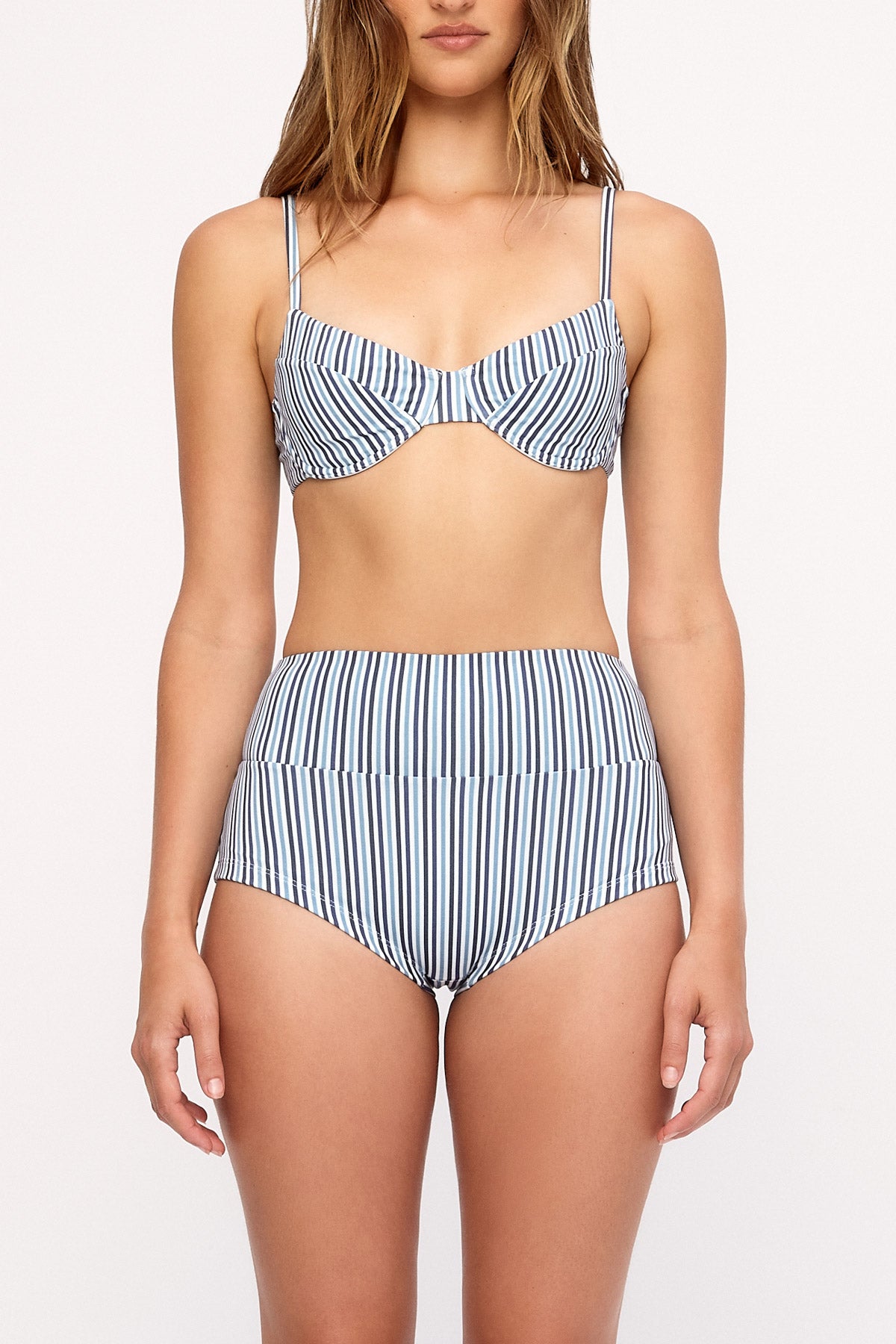 Balconette Bra Cup Top - Blue Pin Stripe