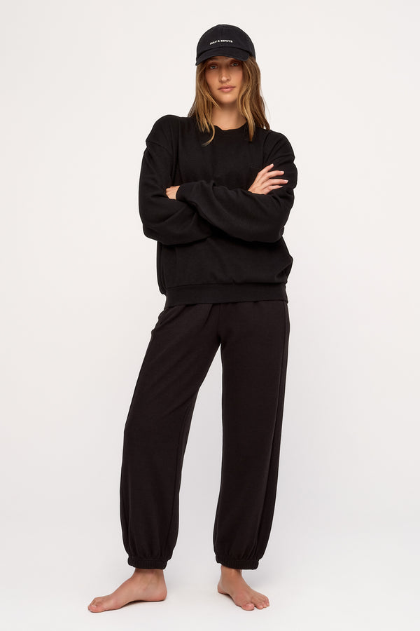 Textured Sport Sweat Shirt - Black Waffle