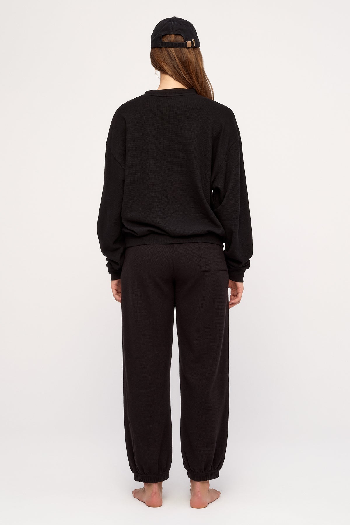 Waffle Textured Sport Sweat Pant - Black
