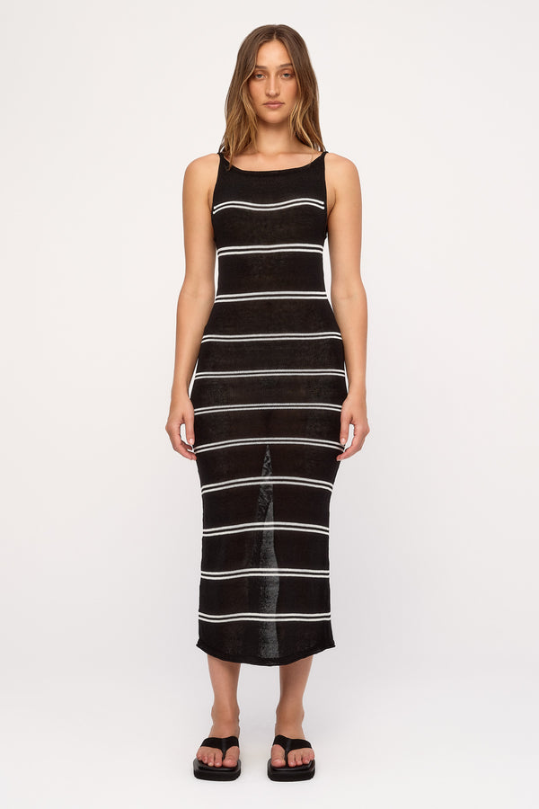 Textured Knit Maxi Dress - Black Stripe