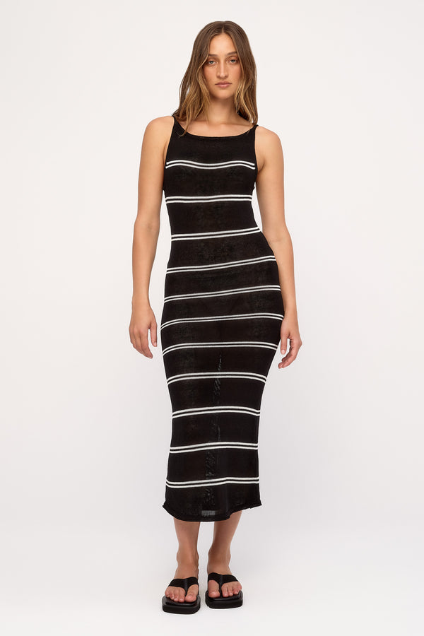 Textured Knit Maxi Dress - Black Stripe