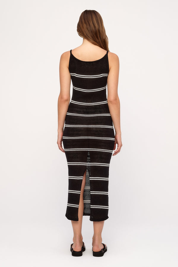 Textured Knit Maxi Dress - Black Stripe