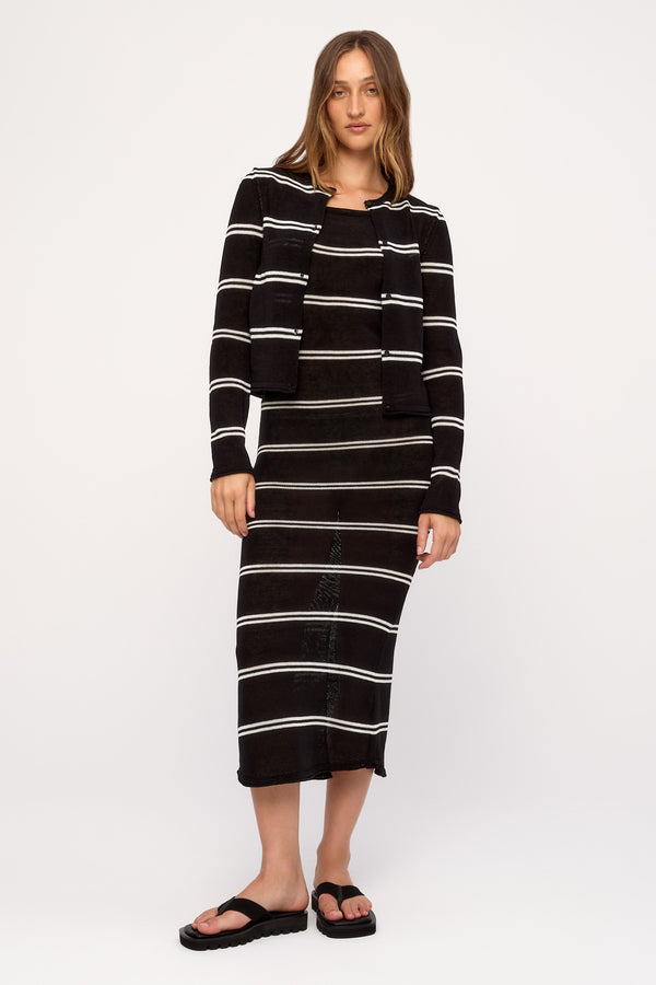 Textured Knit Maxi Dress - Black Stripe