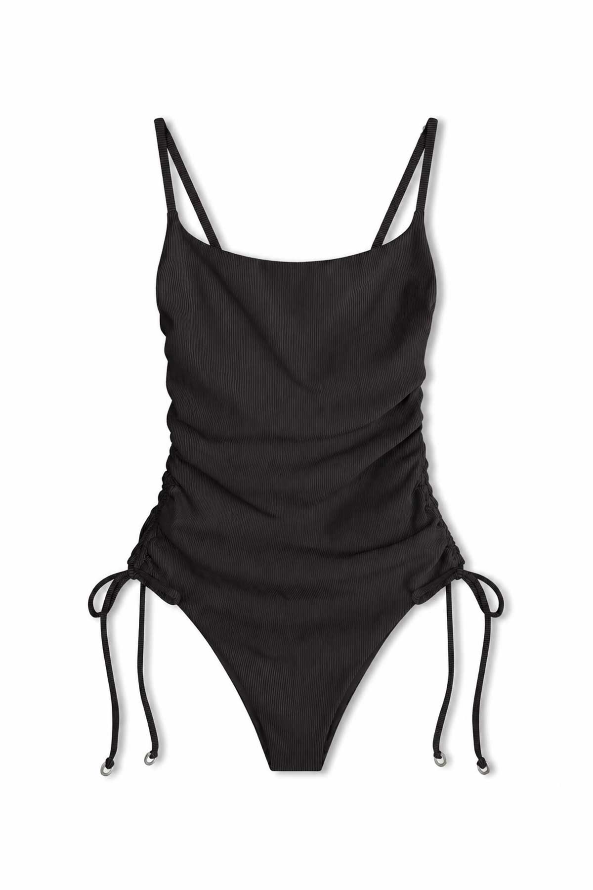 Signature Stripe Gathered One Piece - Smoky Brown