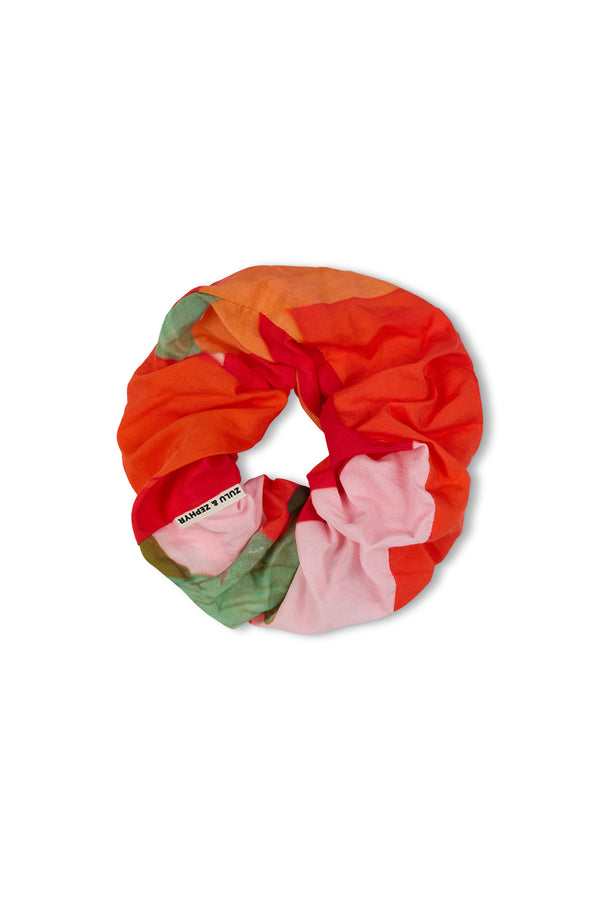 Large Cotton Silk Scrunchie - Red Floral
