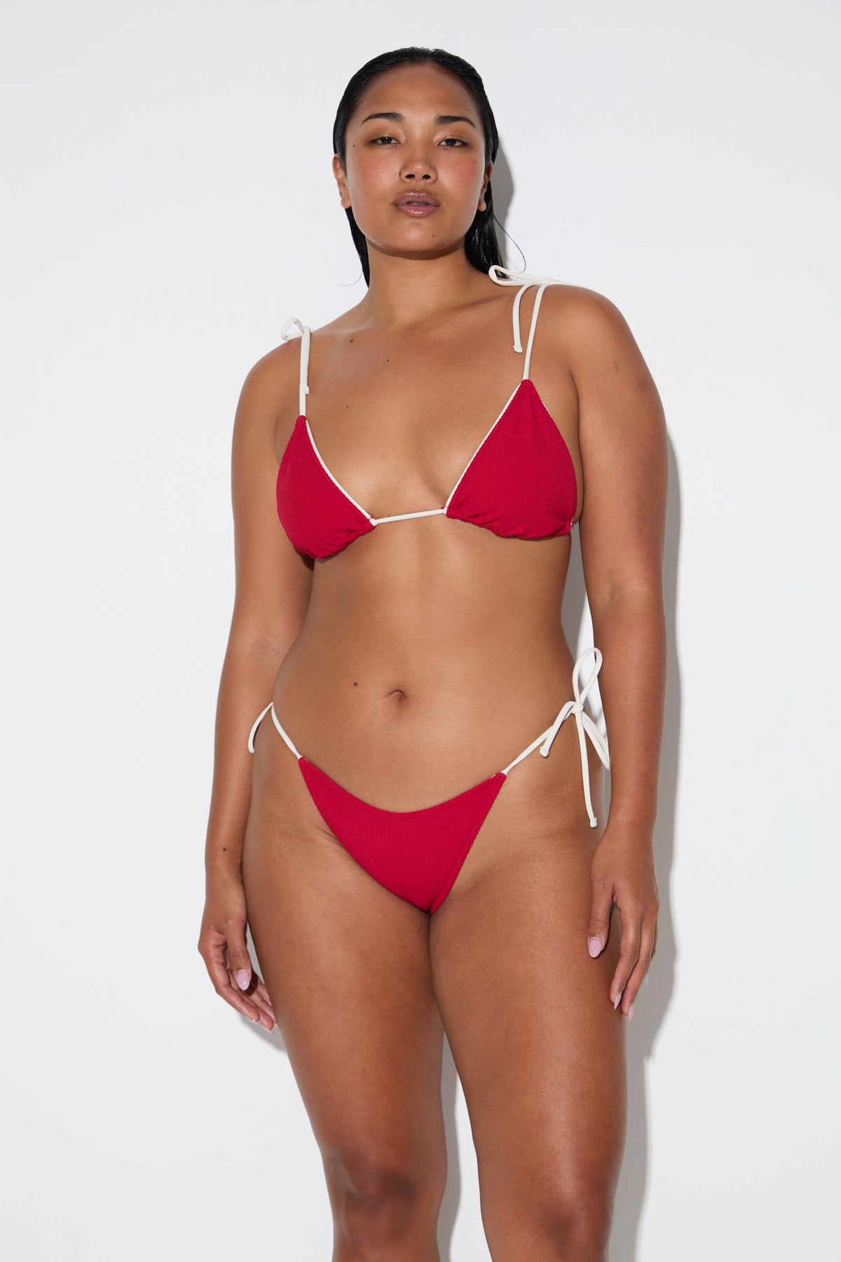 Crinkle Tie Triangle Top - Cherry Red