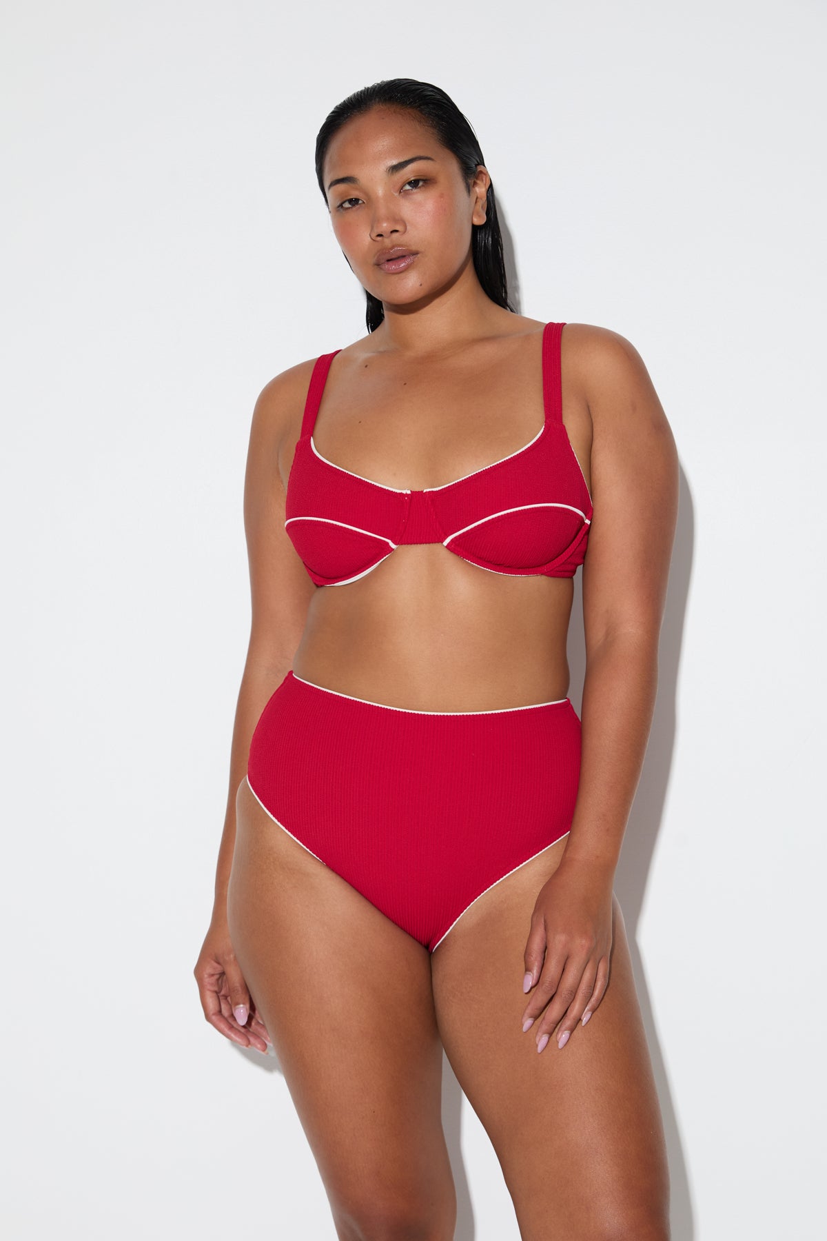 Crinkle High Full Brief - Cherry Red