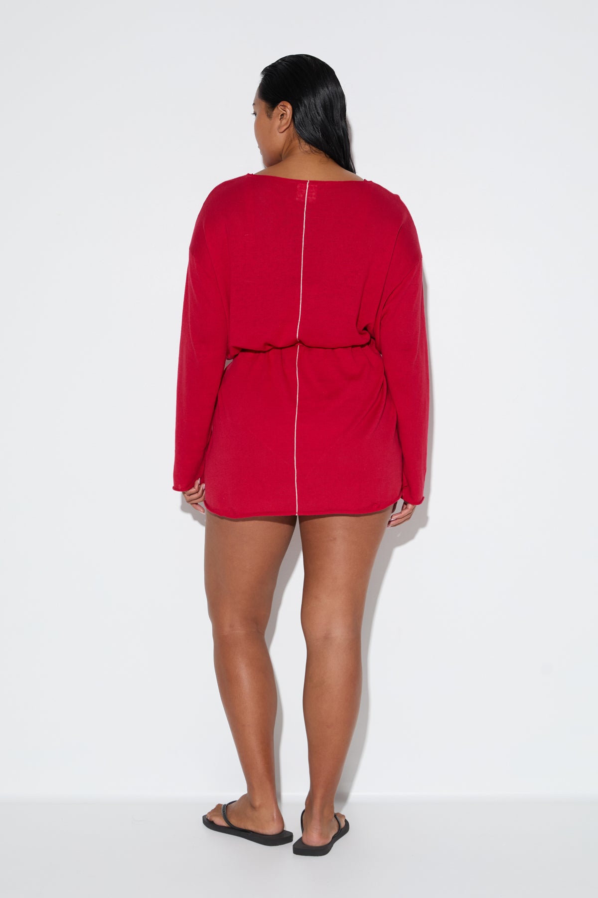 Soft Contrast Knit Mini Dress - Cherry Red