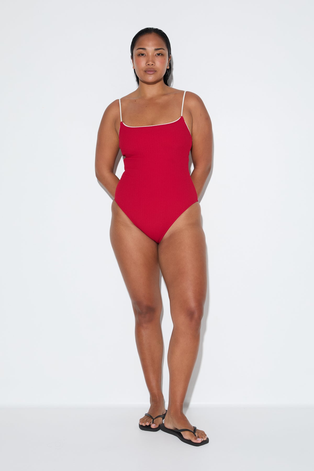 Crinkle Simple One Piece - Cherry Red