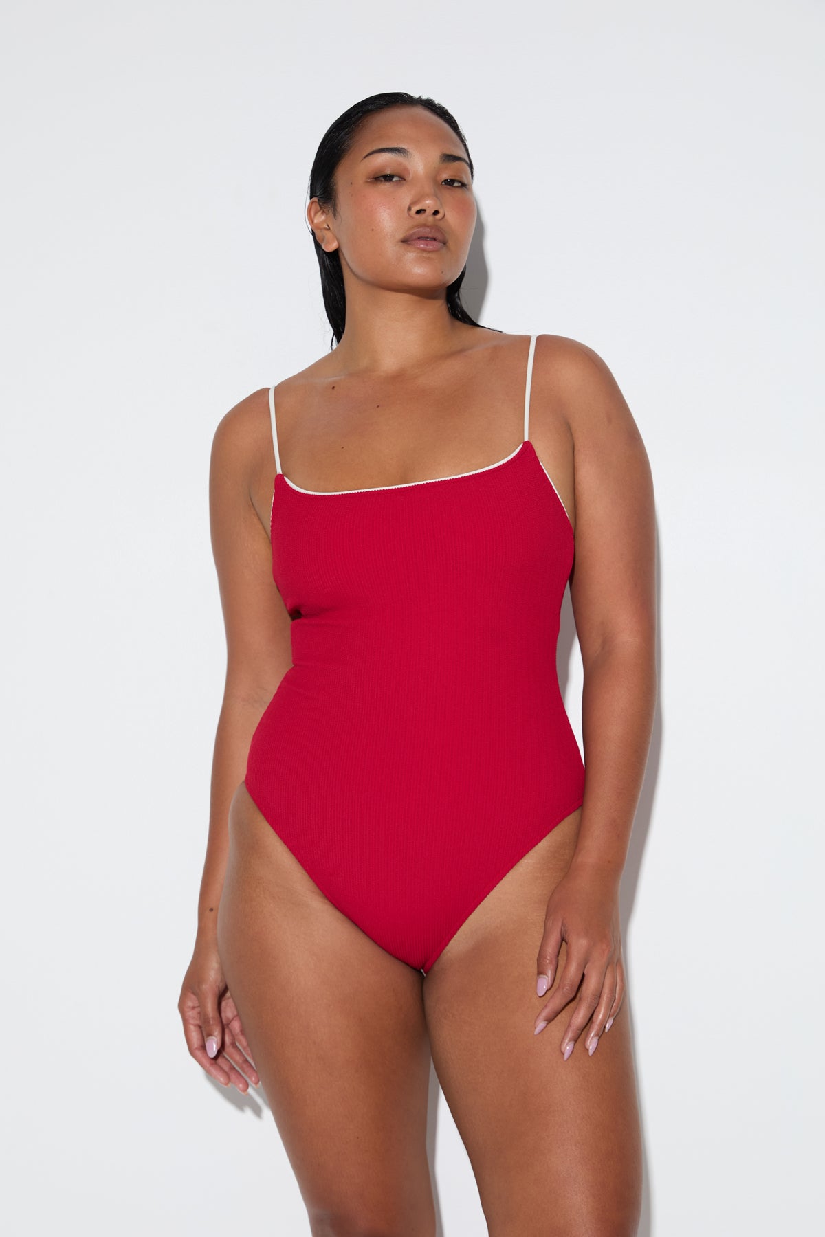 Crinkle Simple One Piece - Cherry Red