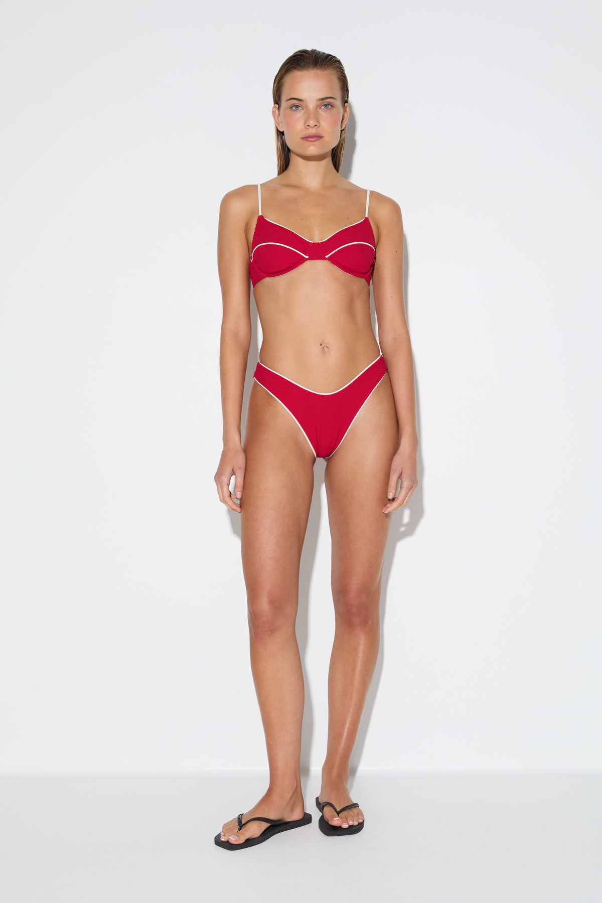 Crinkle Balconette Bra Cup Top - Cherry Red