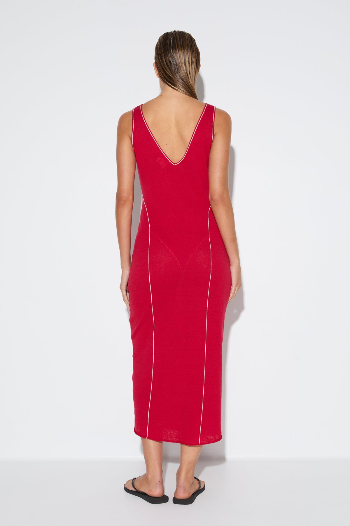 Soft Contrast Knit Dress - Cherry Red