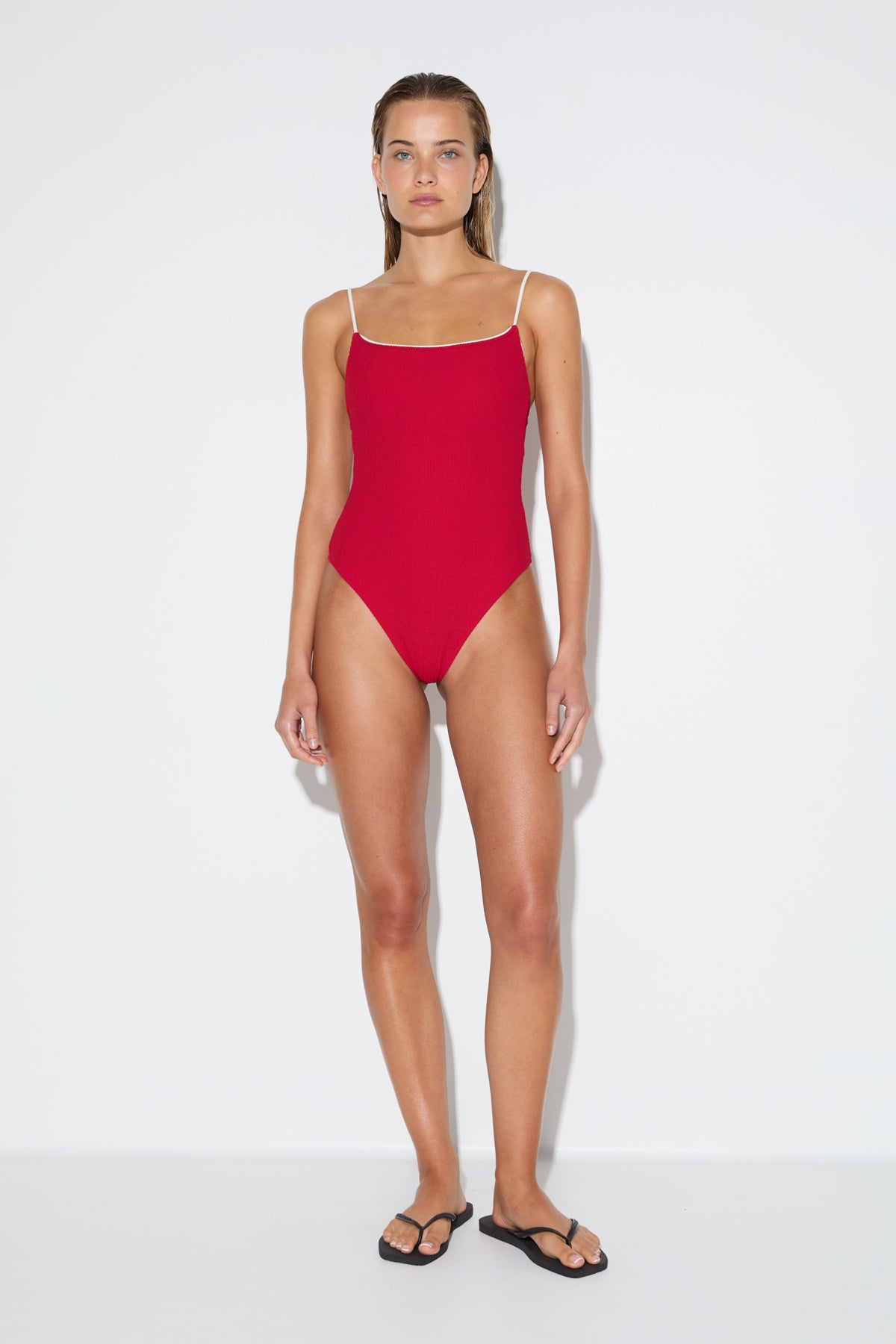 Crinkle Simple One Piece - Cherry Red