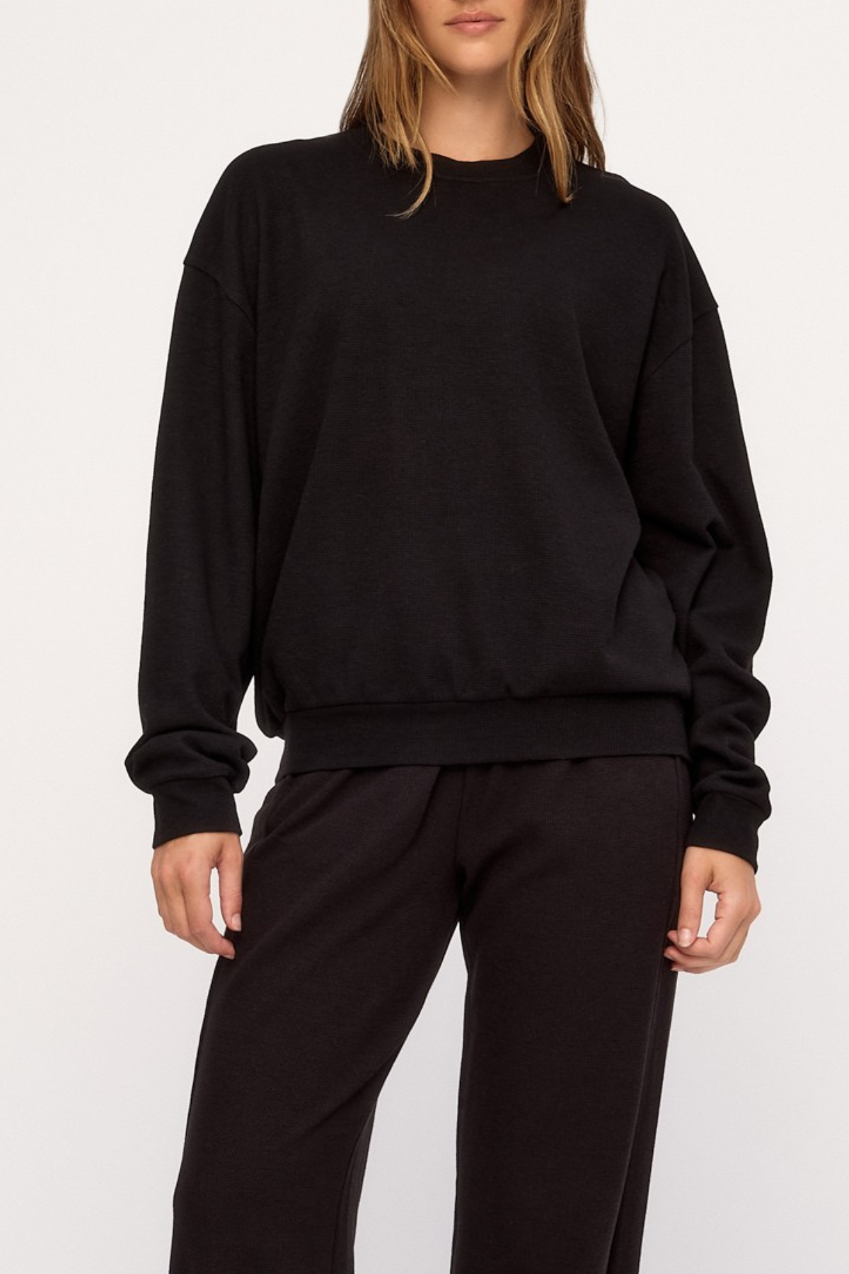 Waffle Textured Sport Sweat Pant - Black