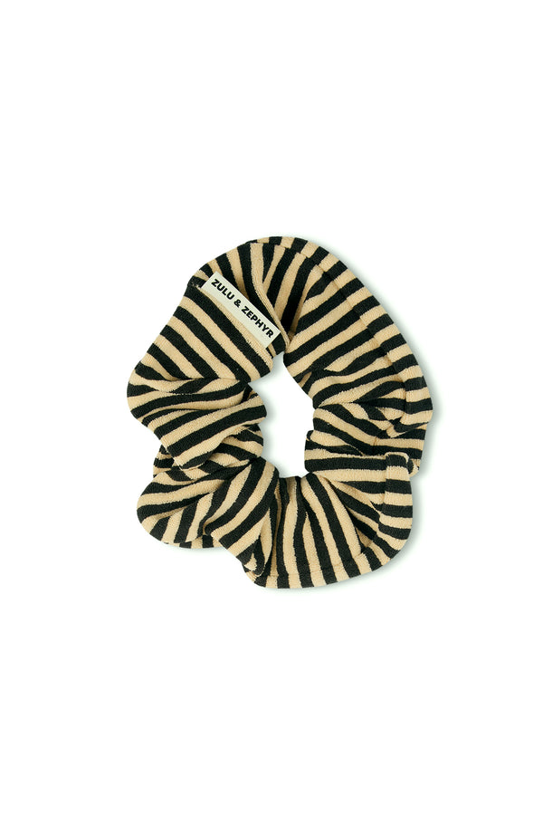 Towelling Scrunchie - Black Stripe