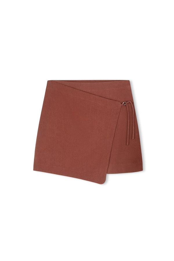 Clay Linen Cotton Wrap Skirt